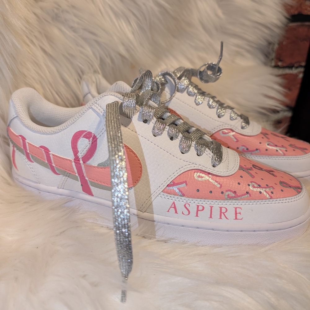 Nike Custom Aspire Pink and Silver Sneakers